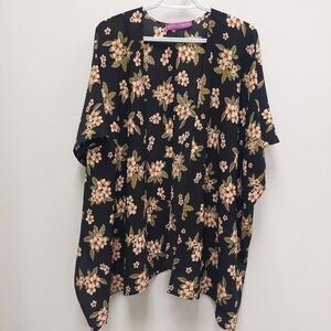 PINK MUCHACHA Floral Kimono Cardigan open front asymmetrical flowy made Quebec
